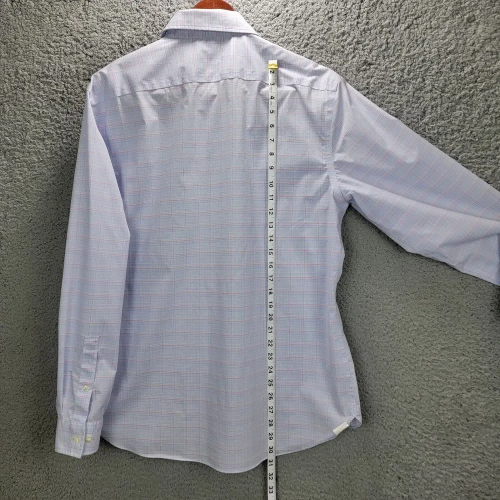 Michael Kors Shirt Mens 17 34 35  XL Blue Plaid Slim Fit Air Soft Button Front